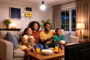 Family enjoying full voltage solar light 
