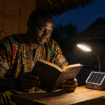 Man reading with solar lamp